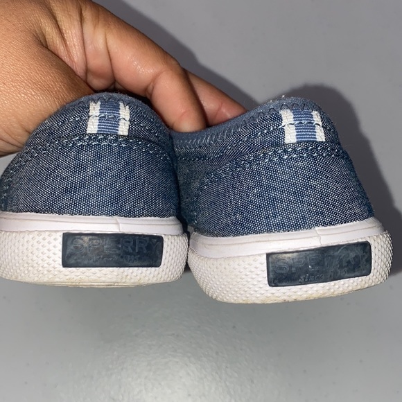 Sperry Boy’s Denim Jean Slip On Velcro Sneakers Memory Foam Size 12 - Picture 5 of 12